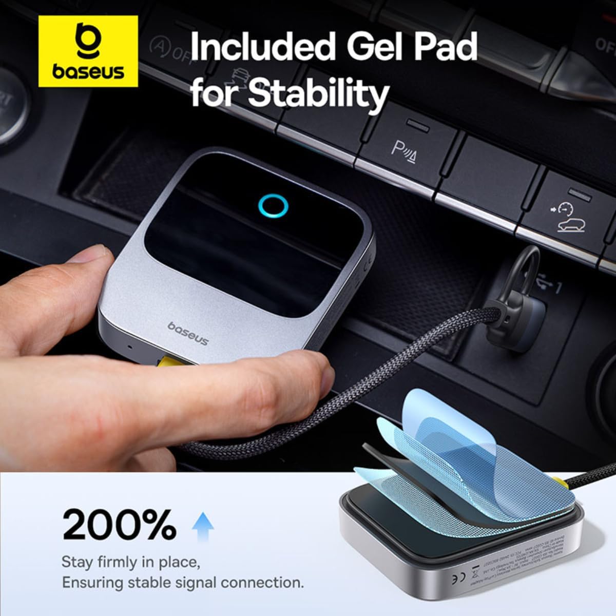 Baseus Wireless CarPlay Adapter for iPhone - Converts Wired CarPlay to Wireless, Plug & Play Carplay for Cars from 2017 & for iPhone iOS 10+, Prime Trip Safe Journey, Only for Apple carplay - Grey — Grey