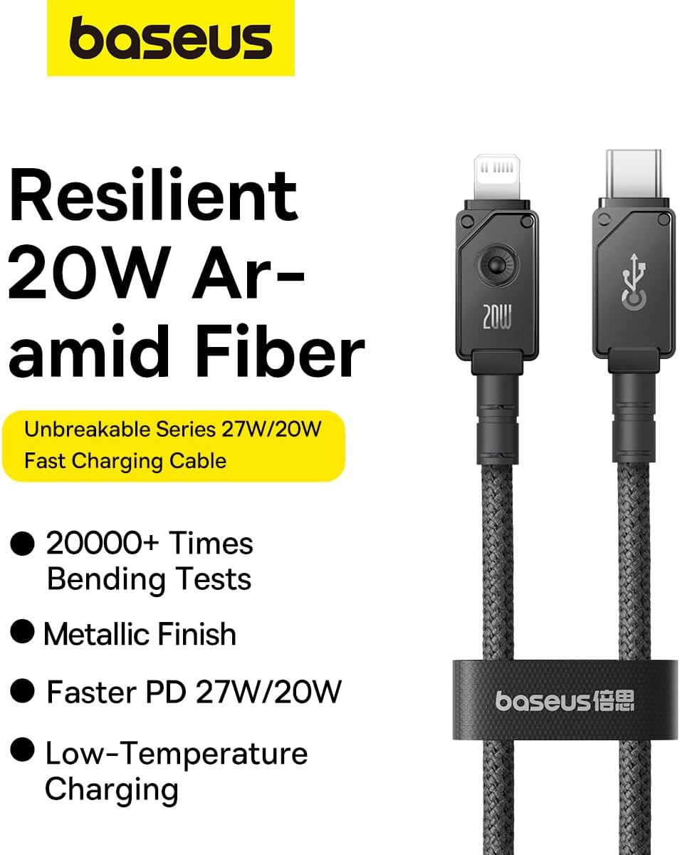 Baseus Unbreakable USB-C to Lightning Cable 20W — 1m — Black