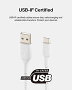 Belkin Fast Charge Braided USB C charger cable, USB-C to USB-A cable, USB type C charging cable for iPhone 15, Samsung Galaxy S23, Google Pixel, iPad, MacBook, Nintendo Switch and more - 1m, White