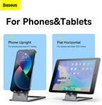 Baseus Metal Stand Desktop Holder, Fully Foldable Holder for Desk, Desktop Mobile Phone Cradle Dock — For Phones (Foldable) — Grey