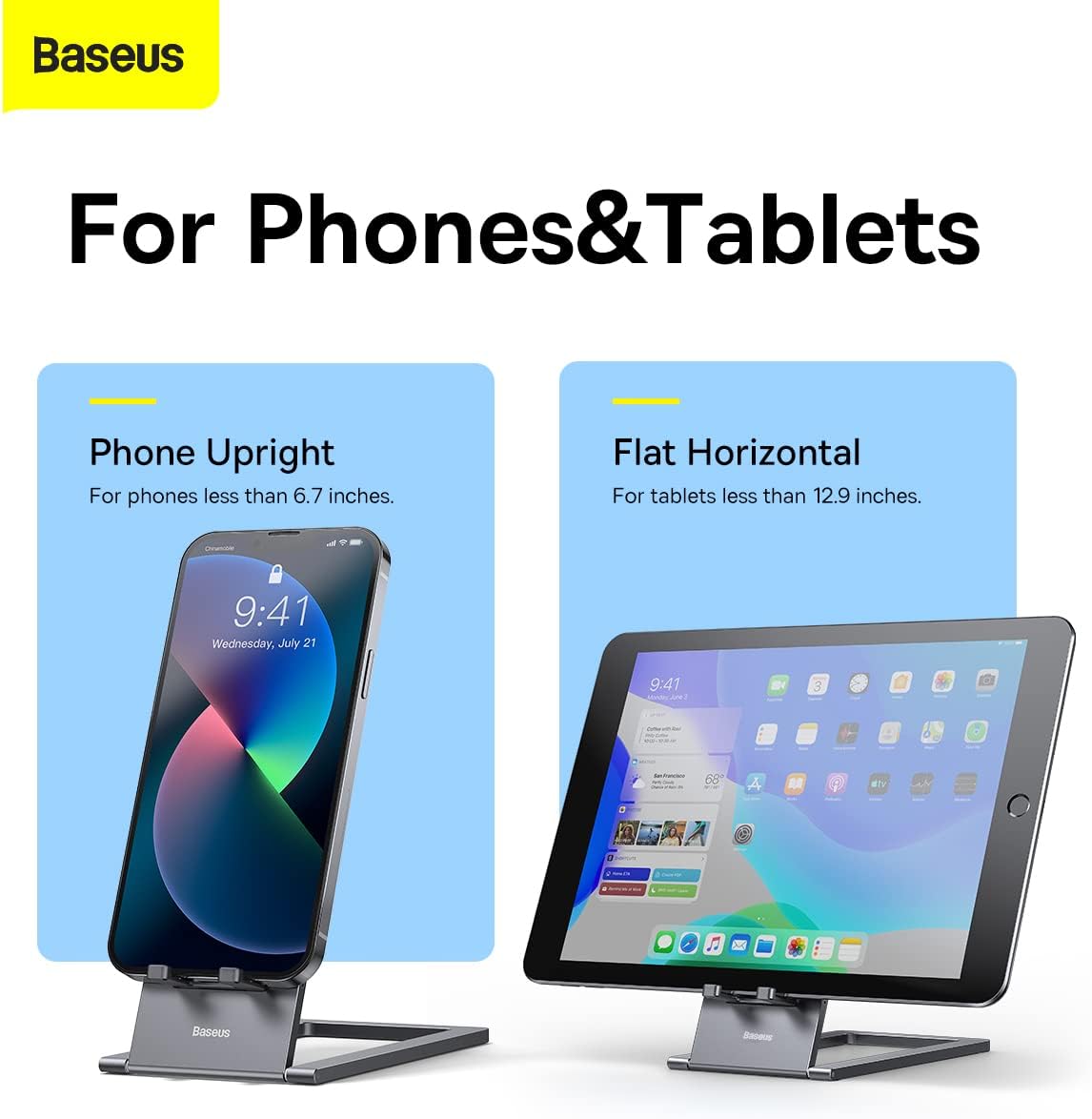 Baseus Metal Stand Desktop Holder, Fully Foldable Holder for Desk, Desktop Mobile Phone Cradle Dock — For Phones (Foldable) — Grey