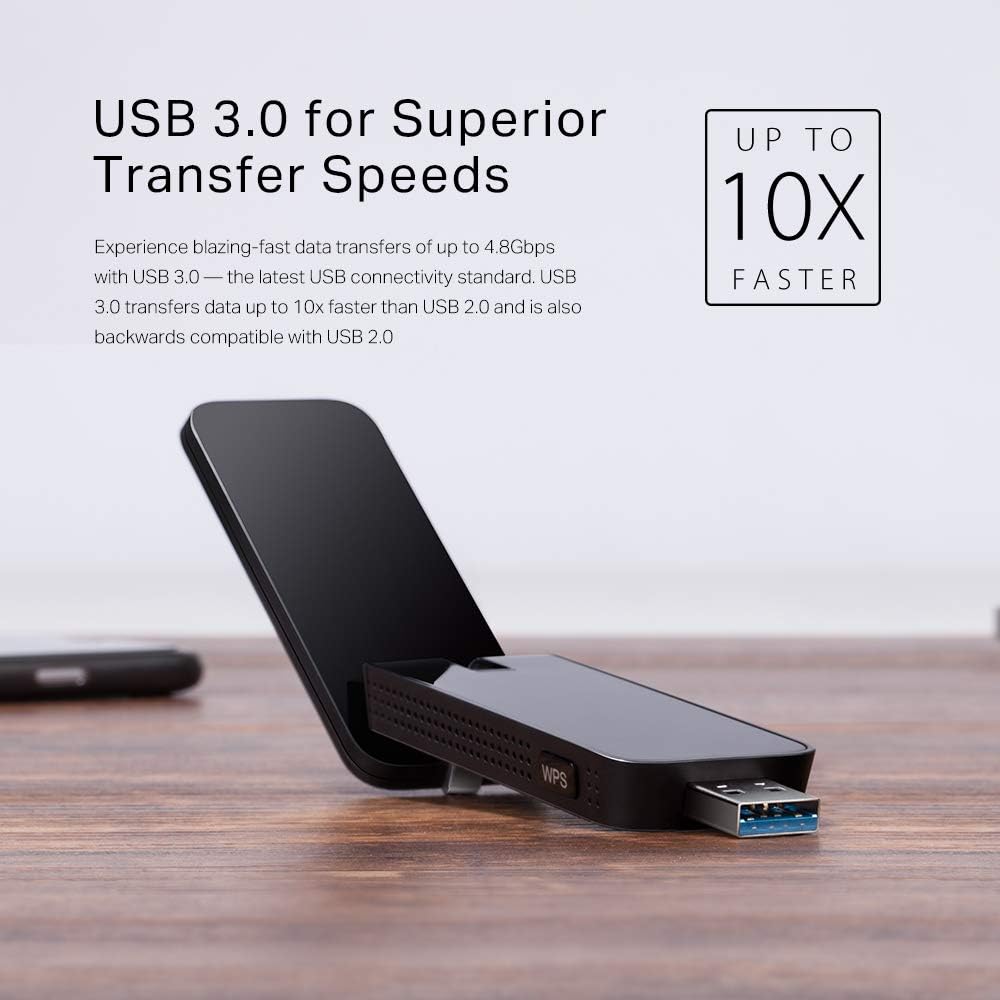 TP-LINK Wi-Fi Dongle AC1300 Wireless Dual Band USB Wi-Fi Adapter for PC Desktop Laptop Tablet (Supports Windows XP/7/8/8.1/10, OS X (10.710.11) and Linux, USB 3.0, WPS Button) (Archer T4U V3)