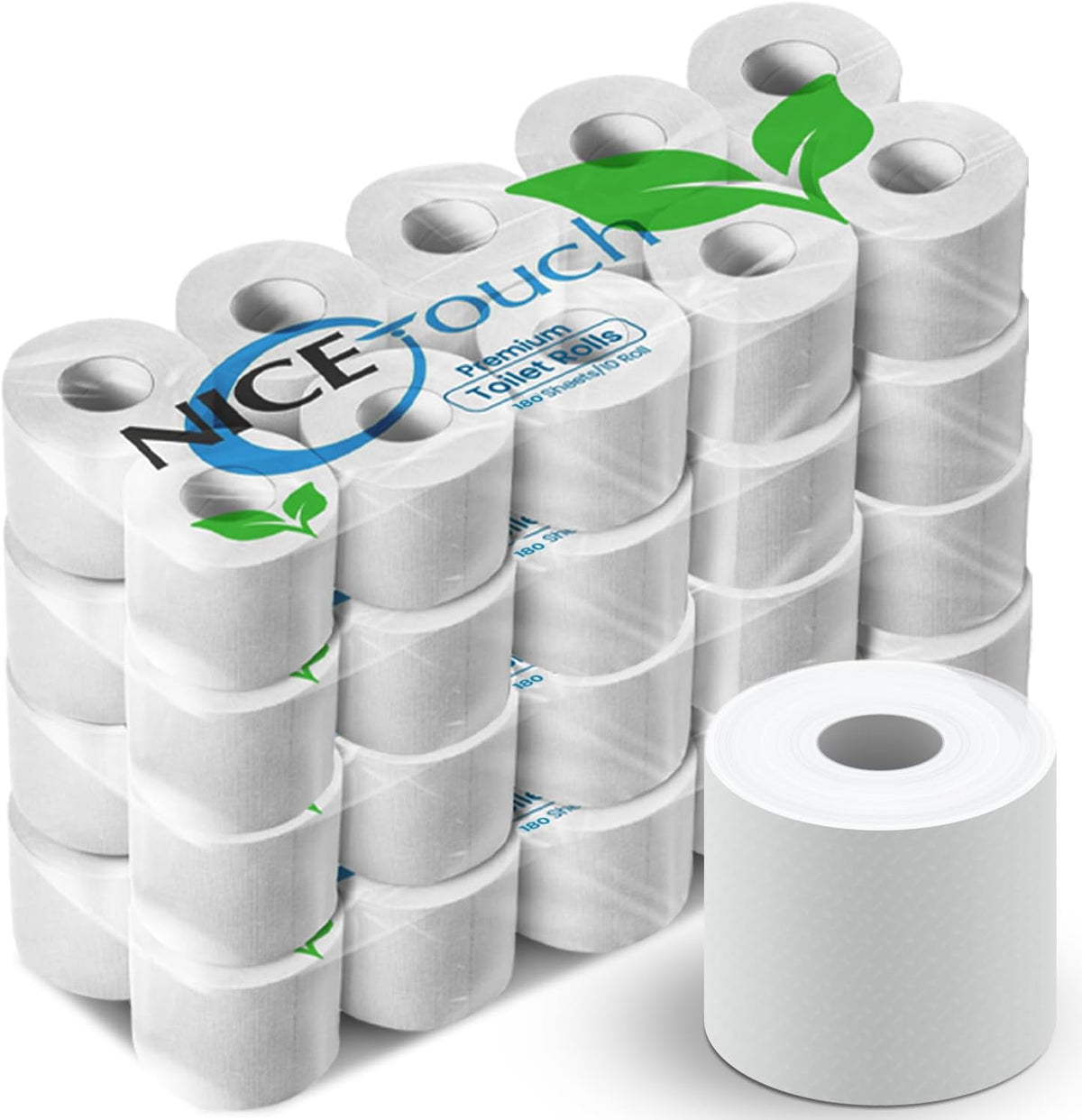 Nice Touch 2-Ply Embossed Toilet Rolls, 40 X 180 Sheets Extra Saving Tissue Rolls - 7200 Premium 2-Ply Sheets, Soft Feel Tissue Suitable for All Skin Types and Germ Protection — front product image