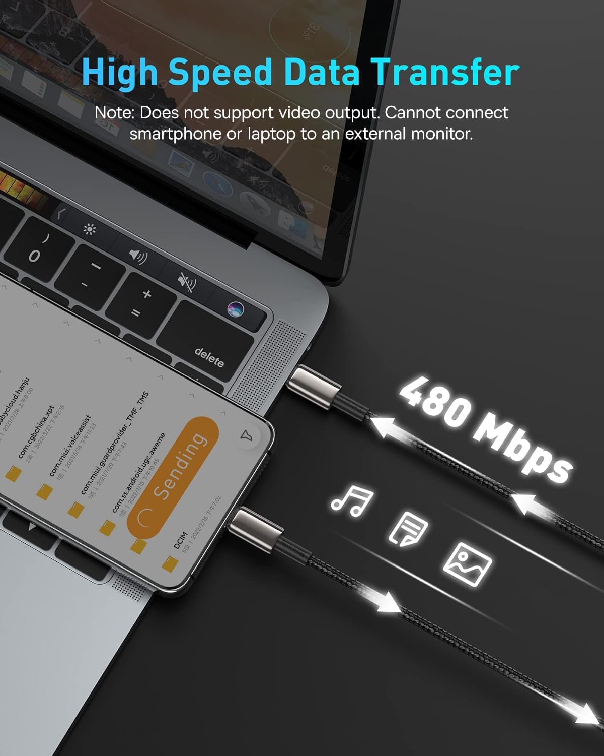 Baseus USB C Cable, 100W PD 5A QC 4.0 Fast Charging USB C to USB C Cable, Zinc Alloy Nylon Braided Type C Data Cable — 6.6FT — Black