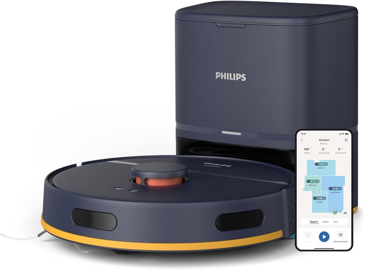 Philips Vacuum & Mop Robot With Station, 6000Pa Suction, 120 Min Runtime — Midnight Blue