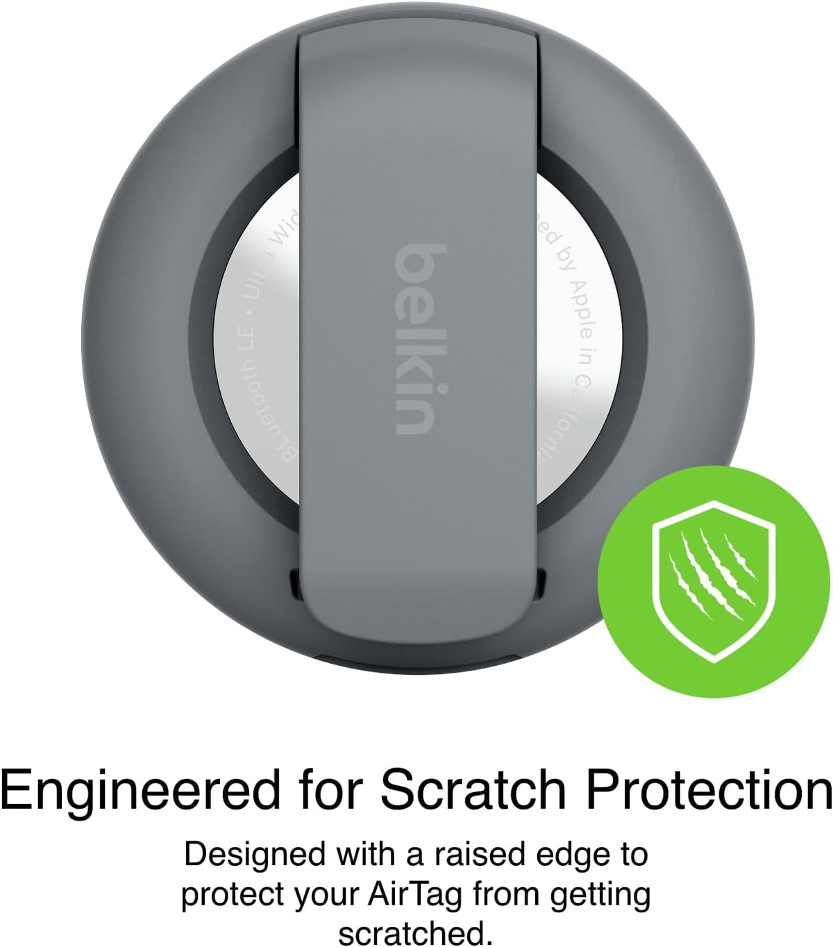 Belkin AirTag Case with Clip, Secure Holder Protective Cover Key Chain, Key Ring for Air Tag with Scratch Resistance Accessory – Dark Grey