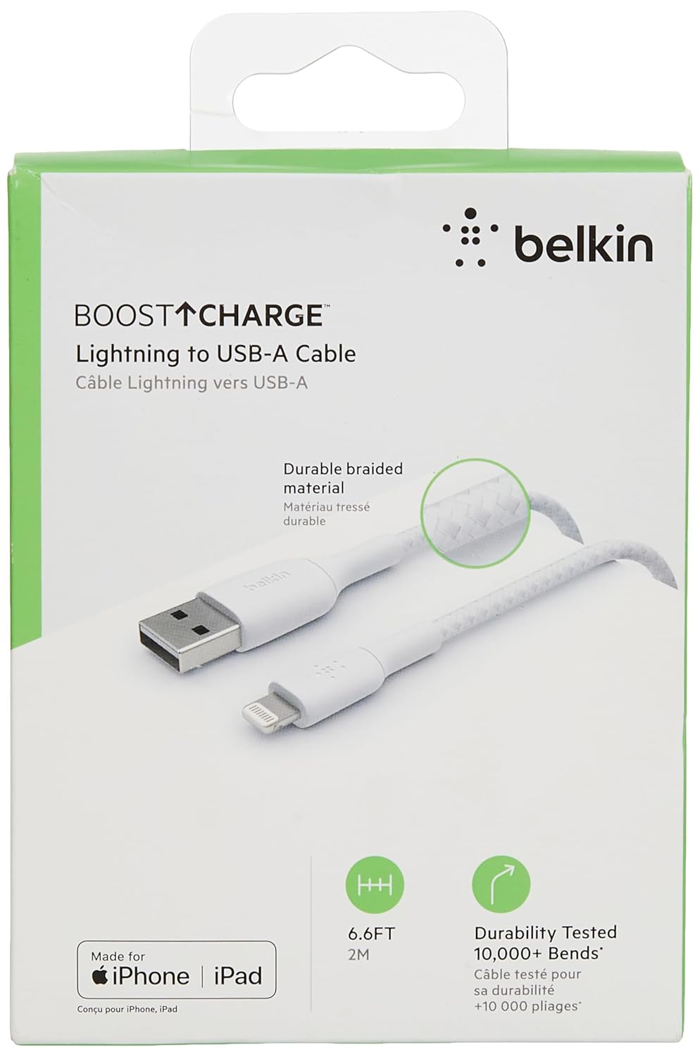 Belkin iPhone Cable (3M) Braided USB to Lightning Cable – White (Pack of 2)