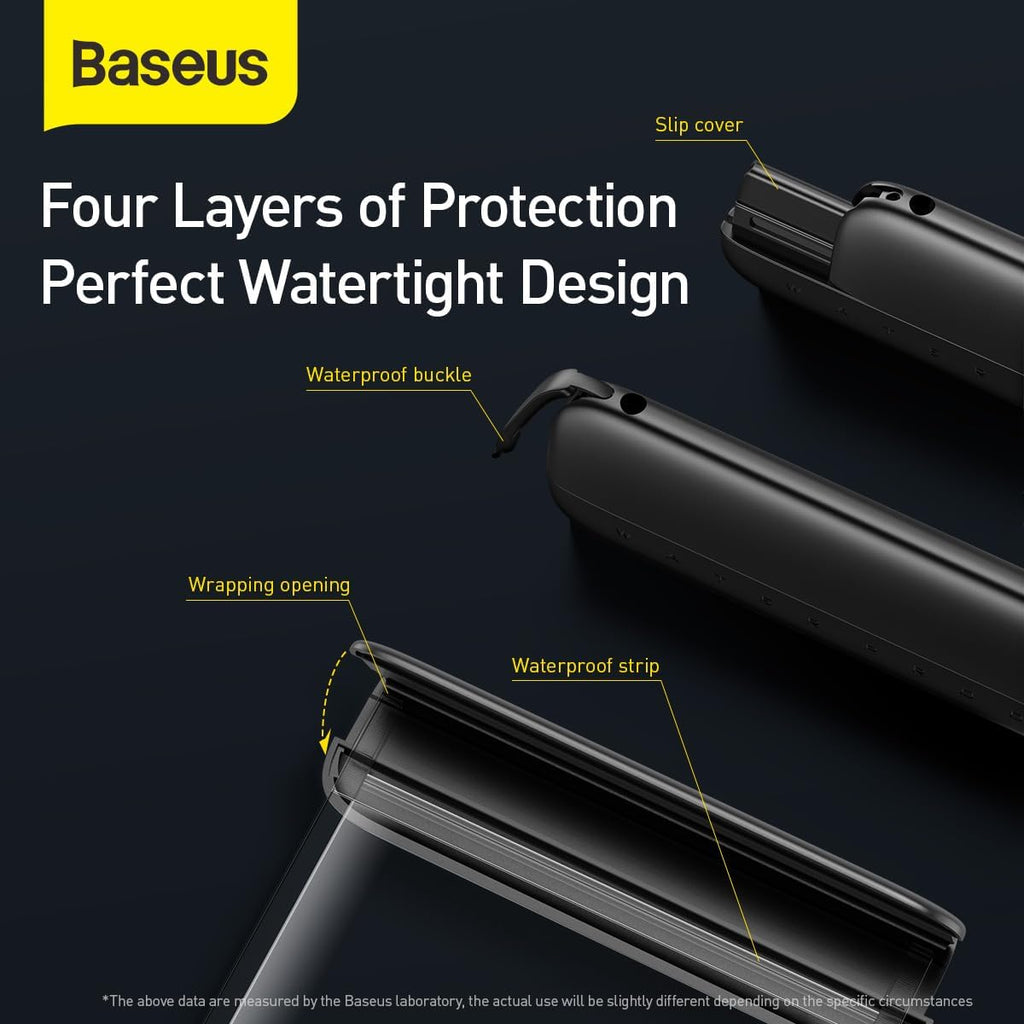 Baseus AquaGlide Waterproof Phone Case, 30M Waterproof Phone Pouch Waterproof Cell Phone Case Fit for Big Phones up to 7.2'' — Slide Lock(AG) — Black