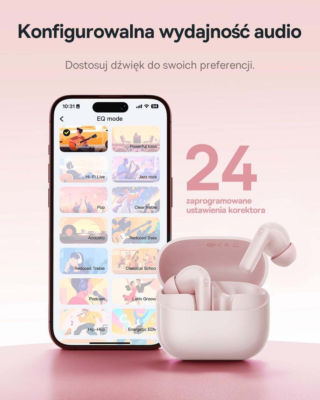 Baseus EP10 NC Wireless Earbuds — Pink