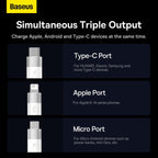 Baseus StarSpeed USB-A to Lightning / Micro-USB / USB-C Cable 3.5A — 1.2m — White