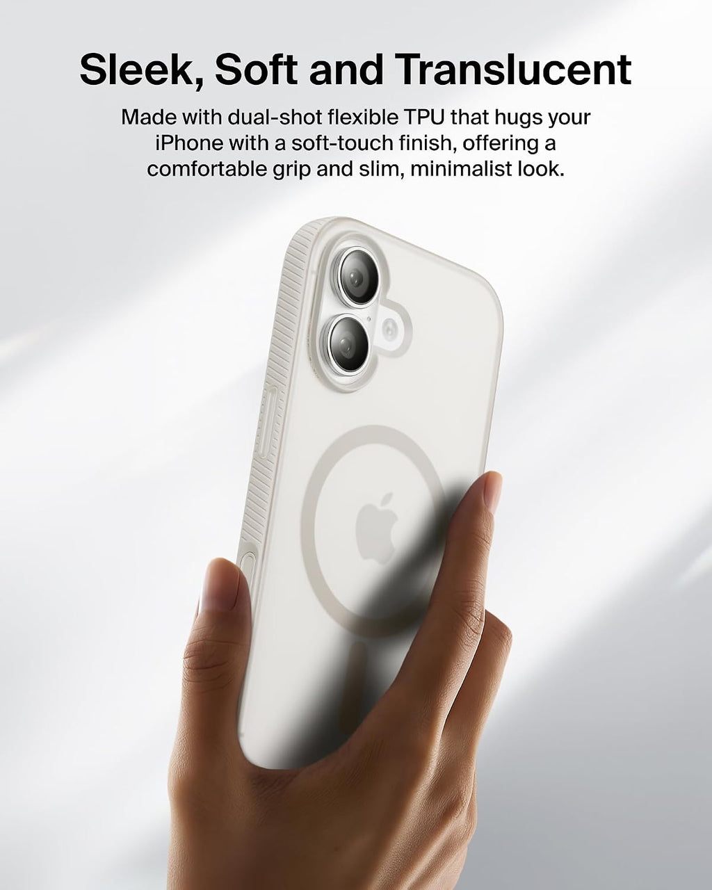 Belkin SheerForce Grip MagSafe Compatible iPhone 17 Case with Slim Design & Anti-Slip Side Lines - Magnetic, Transparent, & Shockproof Protective iPhone Case - Sand