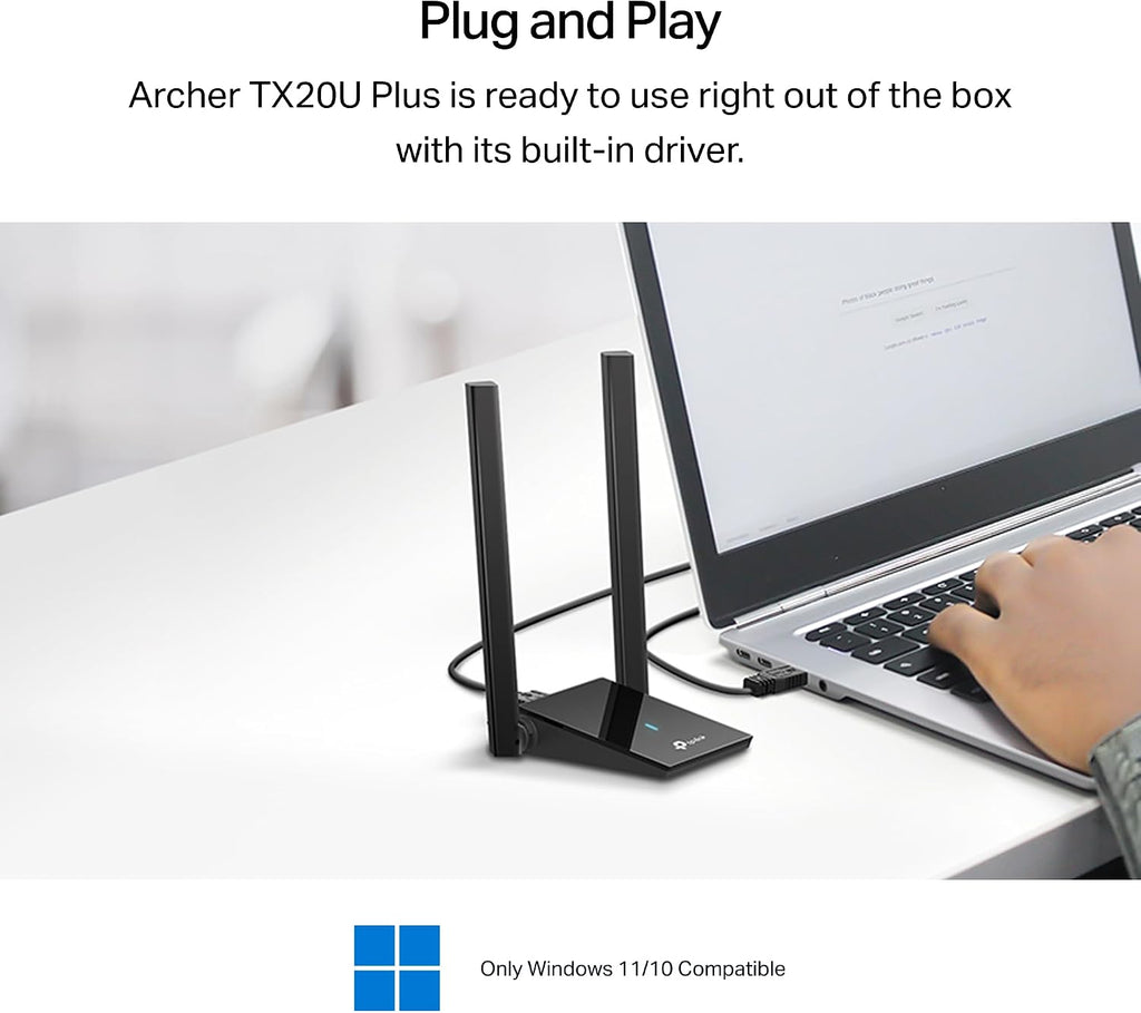 TP-Link WiFi 6 USB Adapter for Desktop PC - (Archer TX20U Plus) AX1800 Wireless Network Adapter with 2.4GHz, 5GHz, High Gain Dual Band 5dBi Antenna, WPA3, Supports Windows 11/10