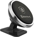 Baseus 360° Adjustable Magnetic Car Phone Holder | Universal Stick-On Dashboard Mount & Mini Mobile Stand | Aluminum Alloy Magnetic Magnet — 360°Rotation- Small — Silver
