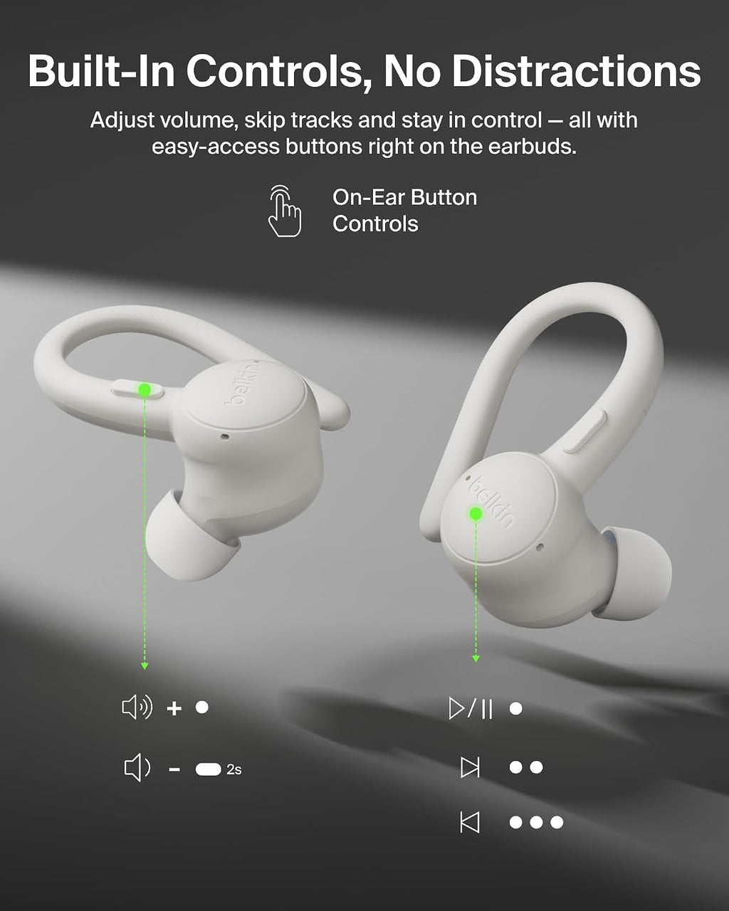 Belkin SoundForm ActiveFit Wireless Earphones with Built-in Microphone, USB-C Fast Charging, 36H Battery Life, IP54 Water Resistance - Bluetooth Earbuds for iPhone, iPad, Galaxy, Pixel, & More - Sand