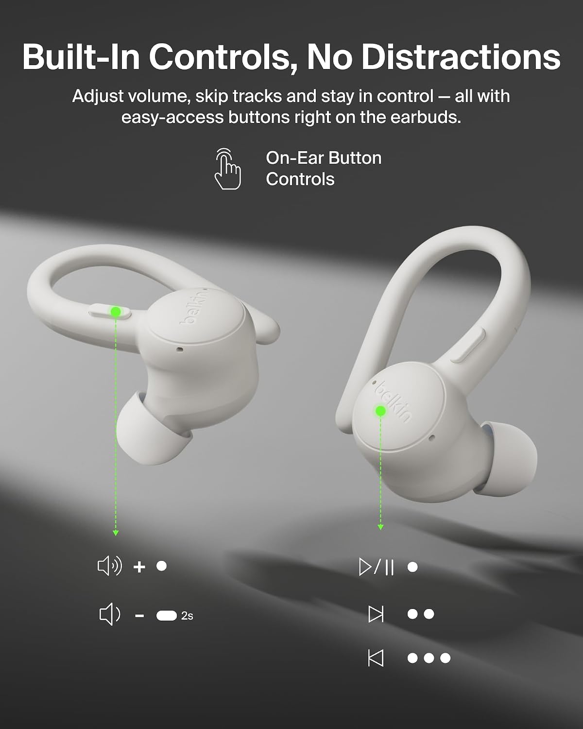 Belkin SoundForm ActiveFit Wireless Earphones with Built-in Microphone, USB-C Fast Charging, 36H Battery Life, IP54 Water Resistance - Bluetooth Earbuds for iPhone, iPad, Galaxy, Pixel, & More - Sand