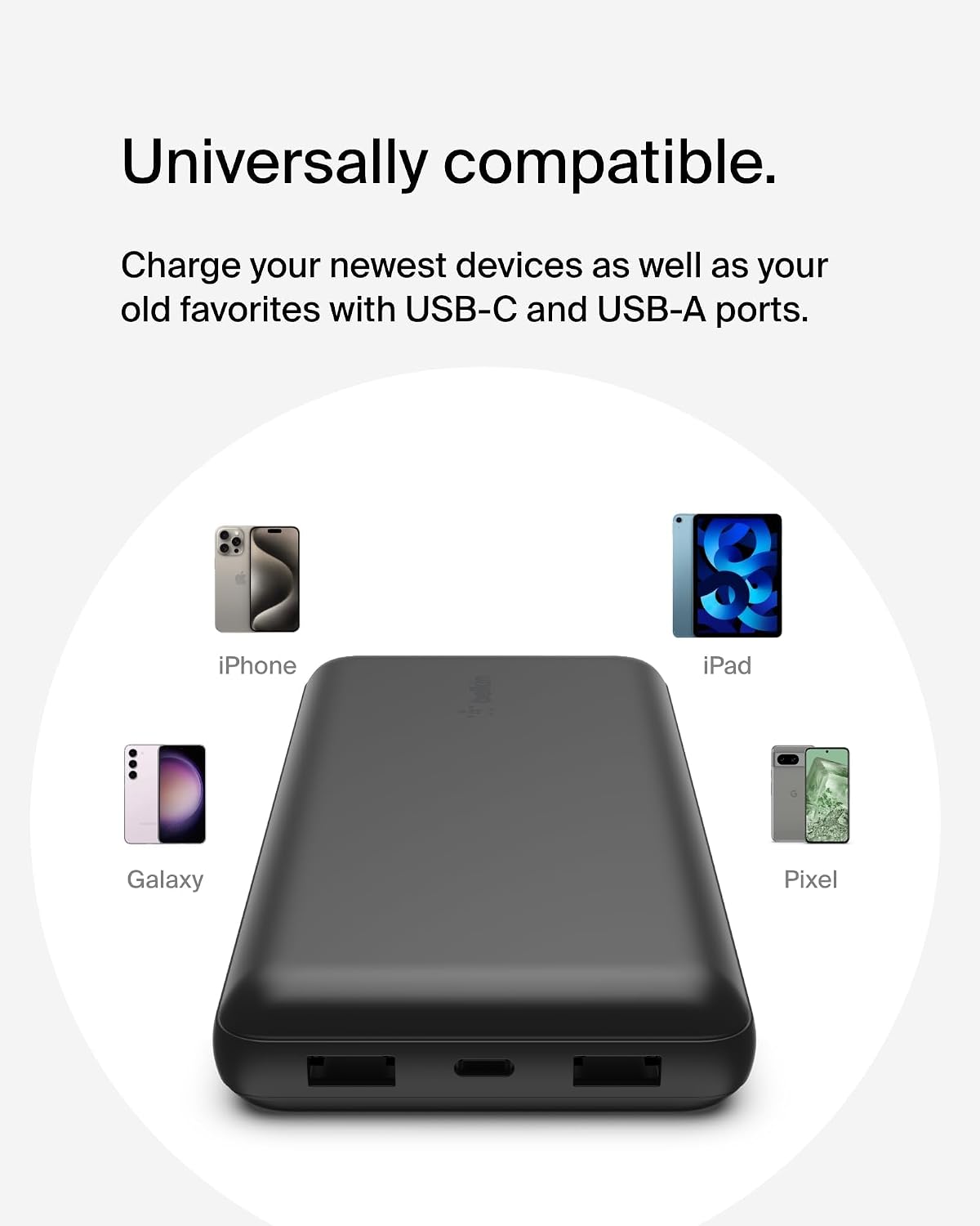 Belkin USB C Portable Charger 20000 Mah, 20K Power Bank With Type Input Output Port And 2 A Ports Included To Cable For Iphone, Galaxy, More – Black