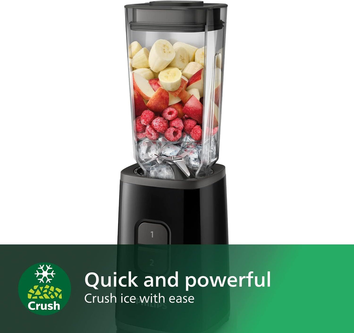 Philips Daily Collection Mini Blender and Smoothie Maker, 350W, 1L Jug, On-the-go Tumbler, Dishwasher Safe, Recipe App, 2 Speeds, Ice Crush, Quick Clean, Deep Black (HR2602/91) — black