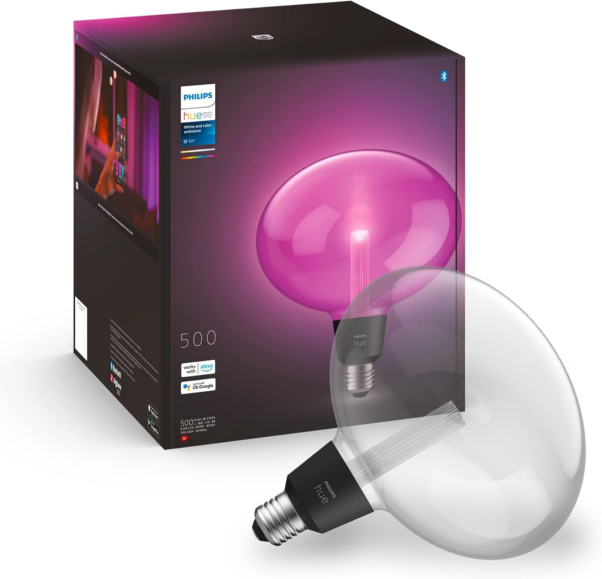 Philips Hue Ellipse White and Colour Ambiance LED Smart Light Bulb [E27 Edison Screw] for Indoor Home Lighting. Bedroom, Livingroom and Dining. — Colour
