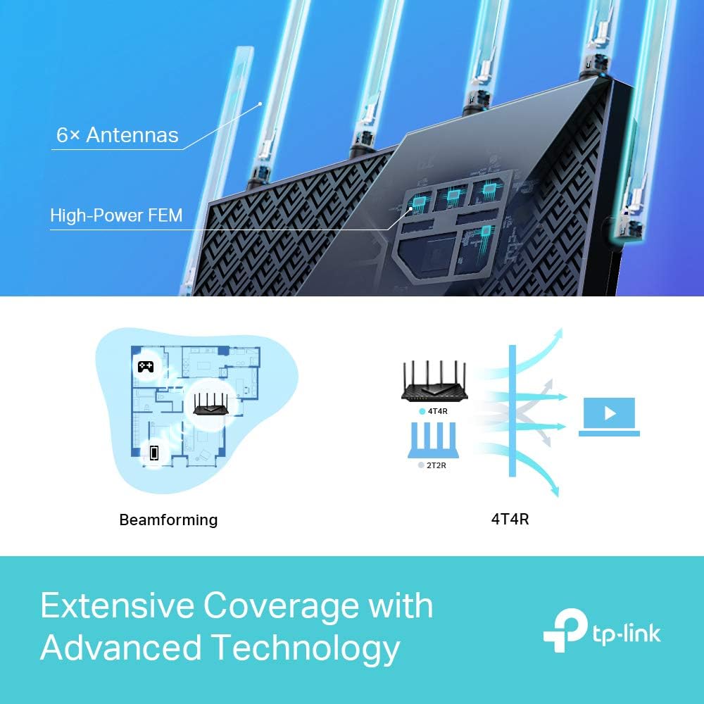 TP-Link AX5400 Dual-Band Gigabit Wi-Fi 6 Router, WiFi Speed up to 5400 Mbps, 4×Gbps LAN Ports, Connect 200+ Devices, Ideal for Gaming Xbox/PS4/Steam&4K/8K, with OneMesh™,HomeShield (Archer AX73) Black