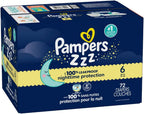 Pampers Swaddlers Overnights Diapers - Size 6, 72 Count, Disposable Baby Diapers, Night Time Skin Protection