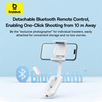 Baseus TechShot Dual-Support Selfie Stick & Foldable Phone Stand , 3-Stage Extendable Aluminum Monopod with Detachable Bluetooth Remote (10m) , Low-Angle Mode — White