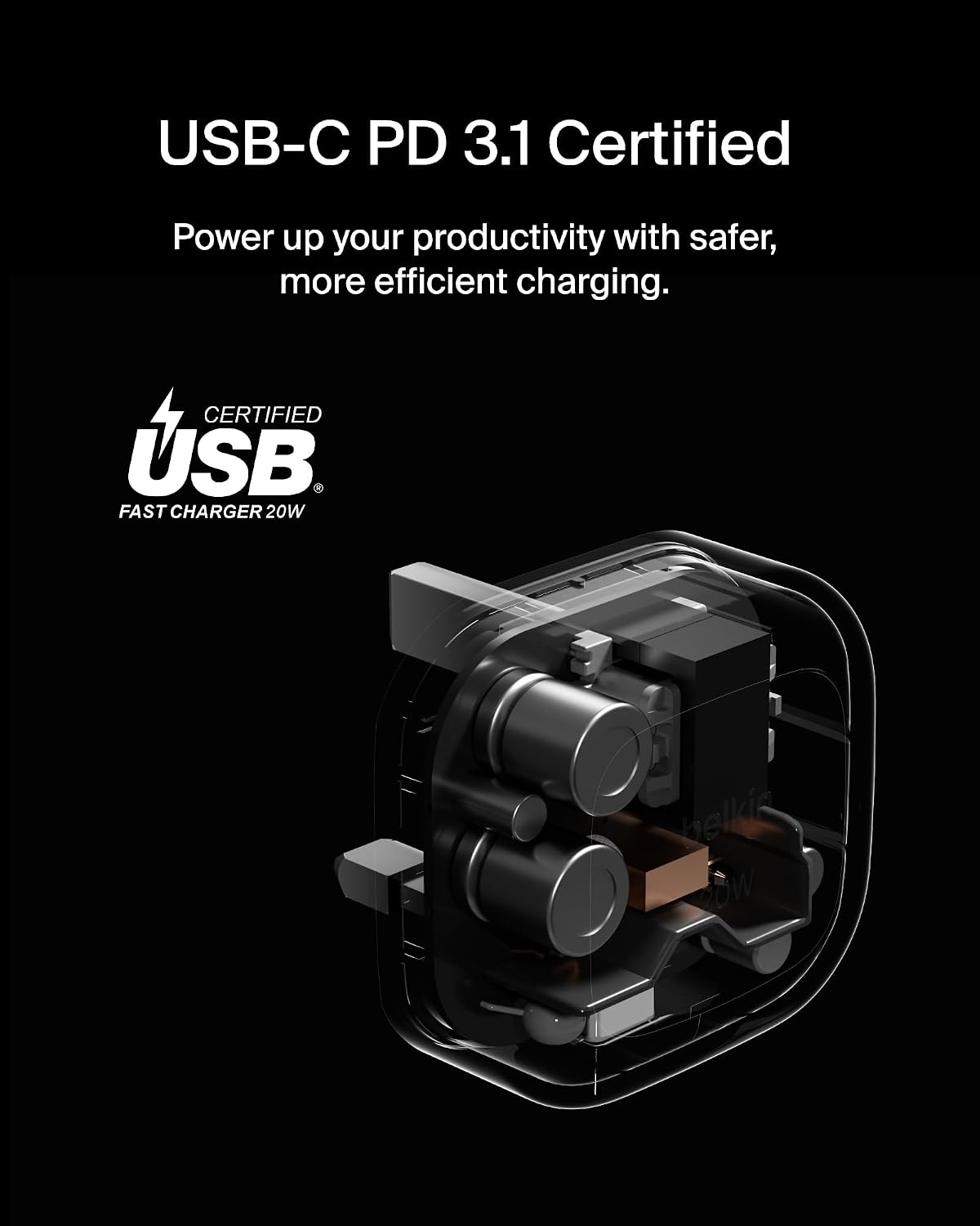 Belkin BoostCharge 20W Cubic Wall Charger, USB-C Power Delivery Fast Charging for Apple iPhone 17, Air, 16, Samsung Galaxy S25, Pixel 10, Nintendo Switch with USB-C to USB-C Cable included - White
