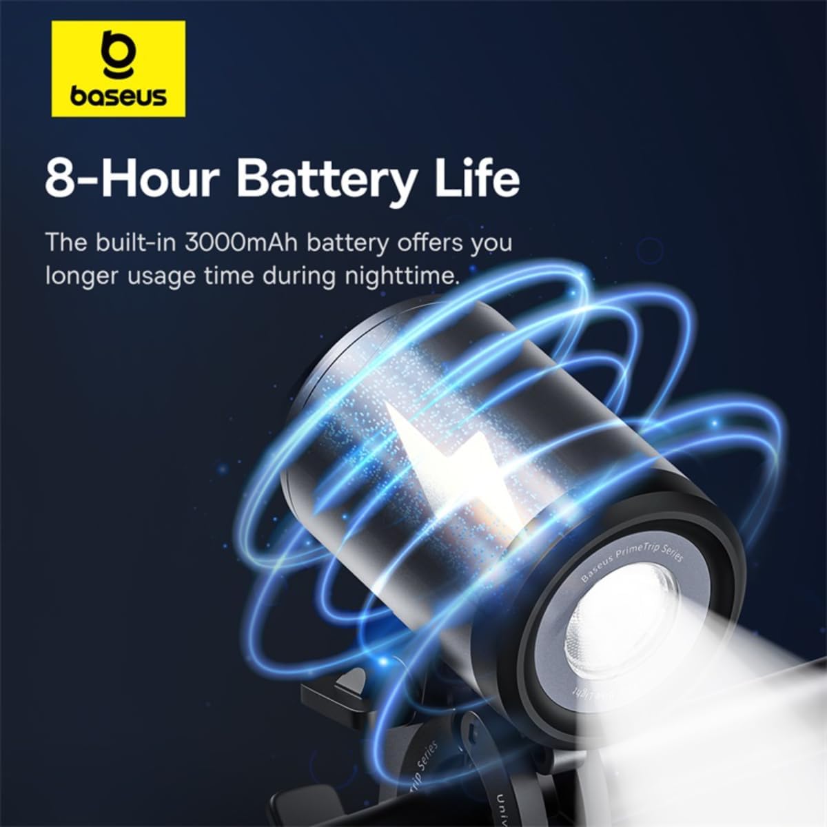 Baseus PrimeTrip 2-in-1 Magnetic Bike Phone Mount & 600LM LED Light, IP68 Waterproof, 3000mAh Battery, Dual-Color, 4 Modes, for All 4.7-6.5" Phones (Black) — Holder+Light — Black