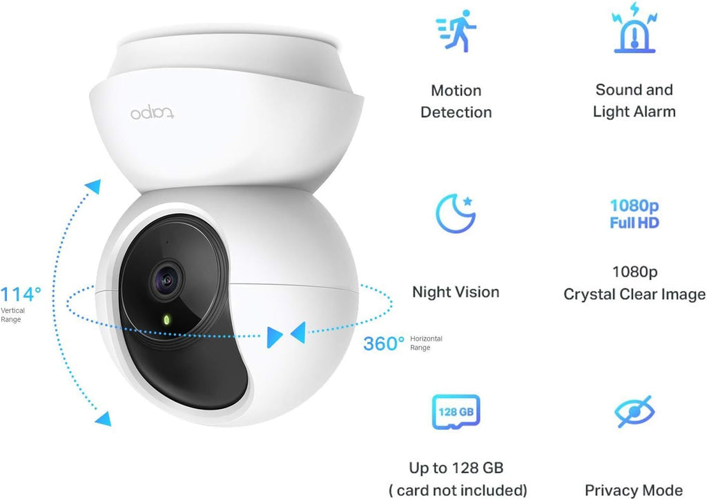TP-Link Tapo Pan/Tilt Smart Security Camera, Indoor CCTV, 360 Rotational Views, Works with Alexa&Google Home, No Hub Required, 1080p, 2-Way Audio, Night Vision, SD Storage, Device Sharing (TC70)