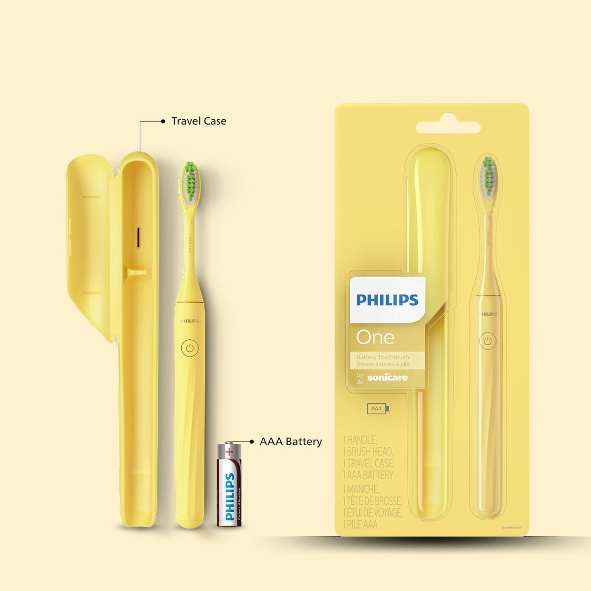 Philips One by Sonicare Battery Toothbrush, Mango Yellow, HY1100/02, 2 Piece Set — Mango Yellow (Middle-East)