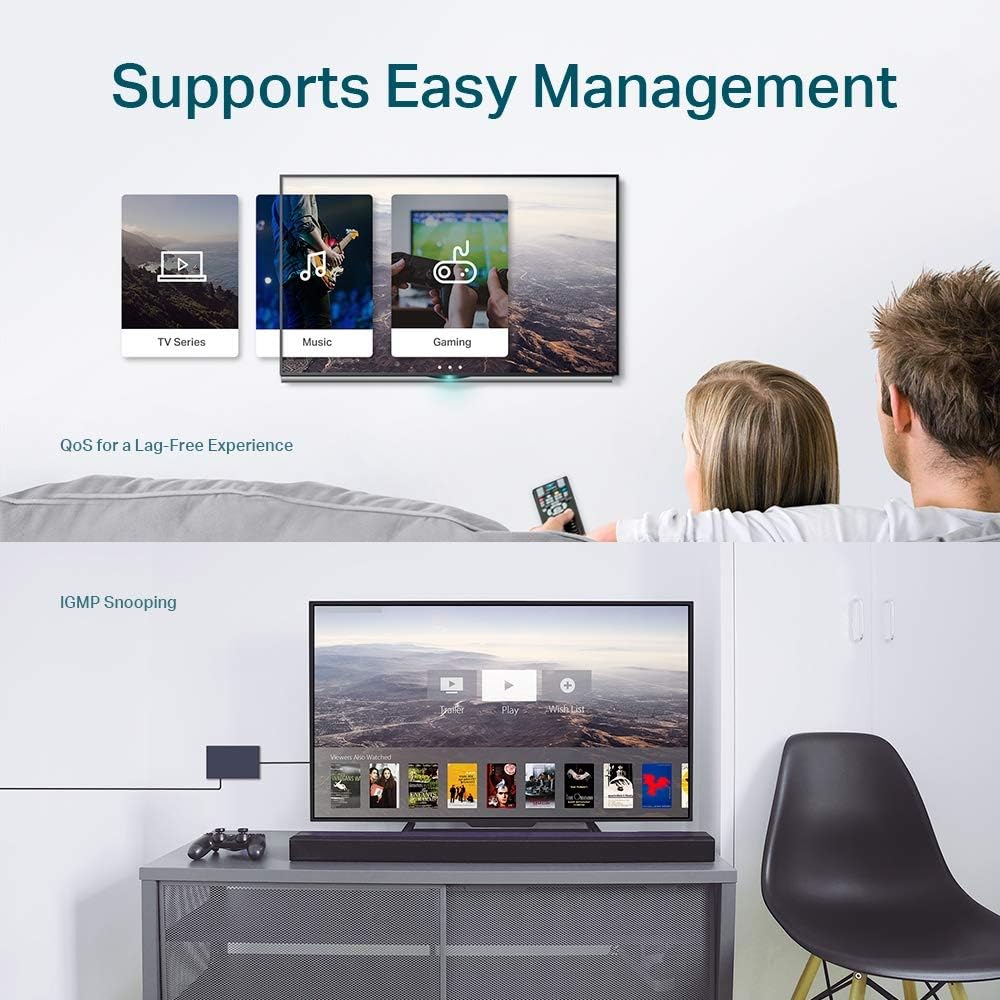 TP-Link TL-SG105E 5-Ports Gigabit Easy Smart Managed Netzwerk Switch(Plug-and-Play,Metallgehäuse, QoS, IGMP-Snooping,LAN Verteiler, zentrales Management, energieeffizient) schwarz metallic
