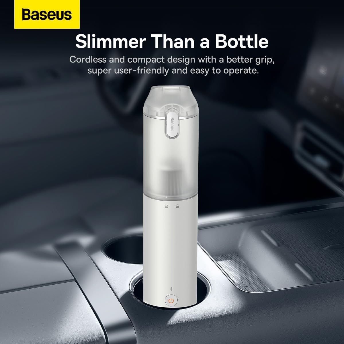 Baseus Car Vacuum Cleaner High Power, A3 Lite 12000PA Handheld Vacuum with Single Touch Empty, USB C Fast Charging — 12000Pa- A3 Lite — White