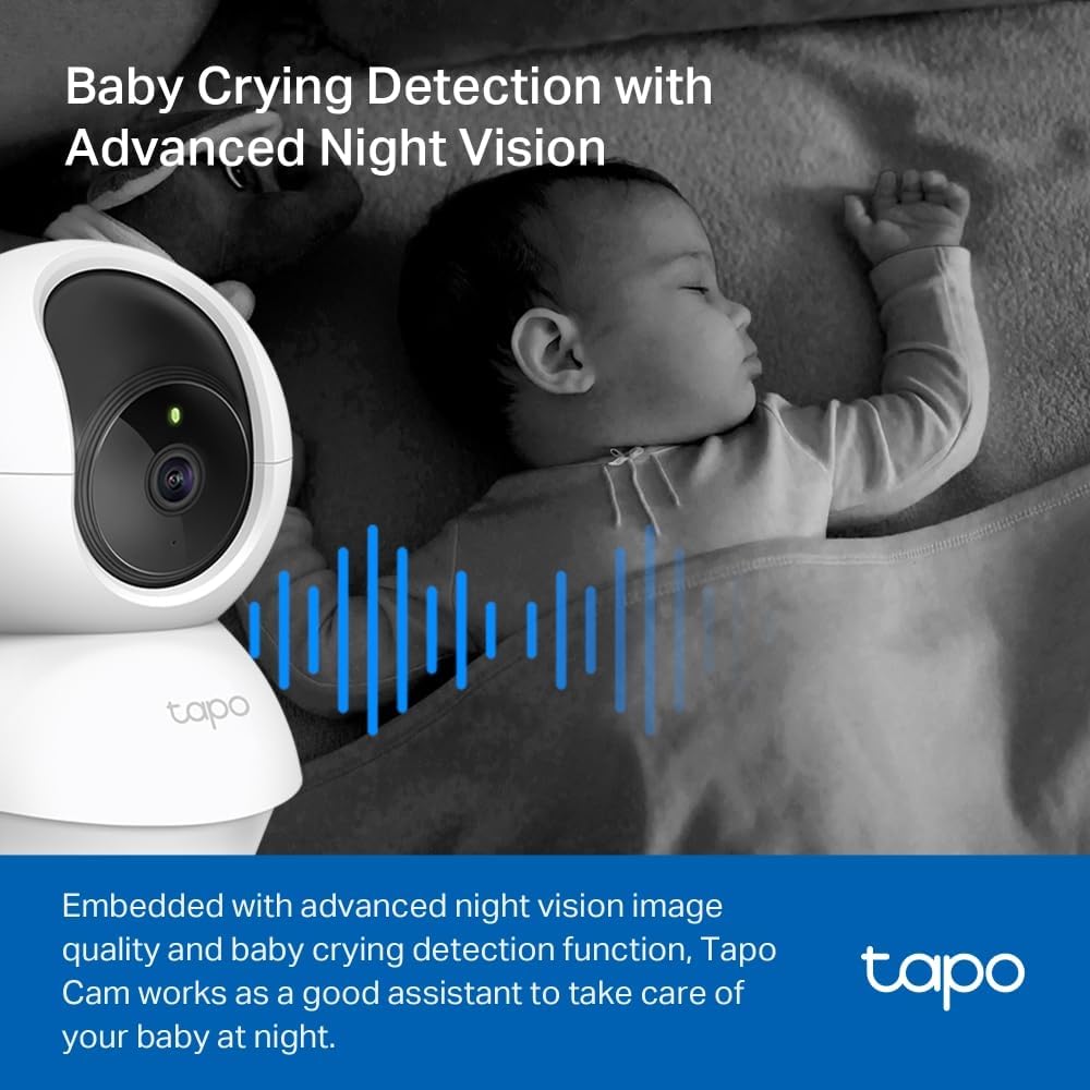 TP-Link Tapo Pan/Tilt Smart Security Camera, Indoor CCTV, 360 Rotational Views, Works with Alexa&Google Home, No Hub Required, 1080p, 2-Way Audio, Night Vision, SD Storage, Device Sharing (TC70)