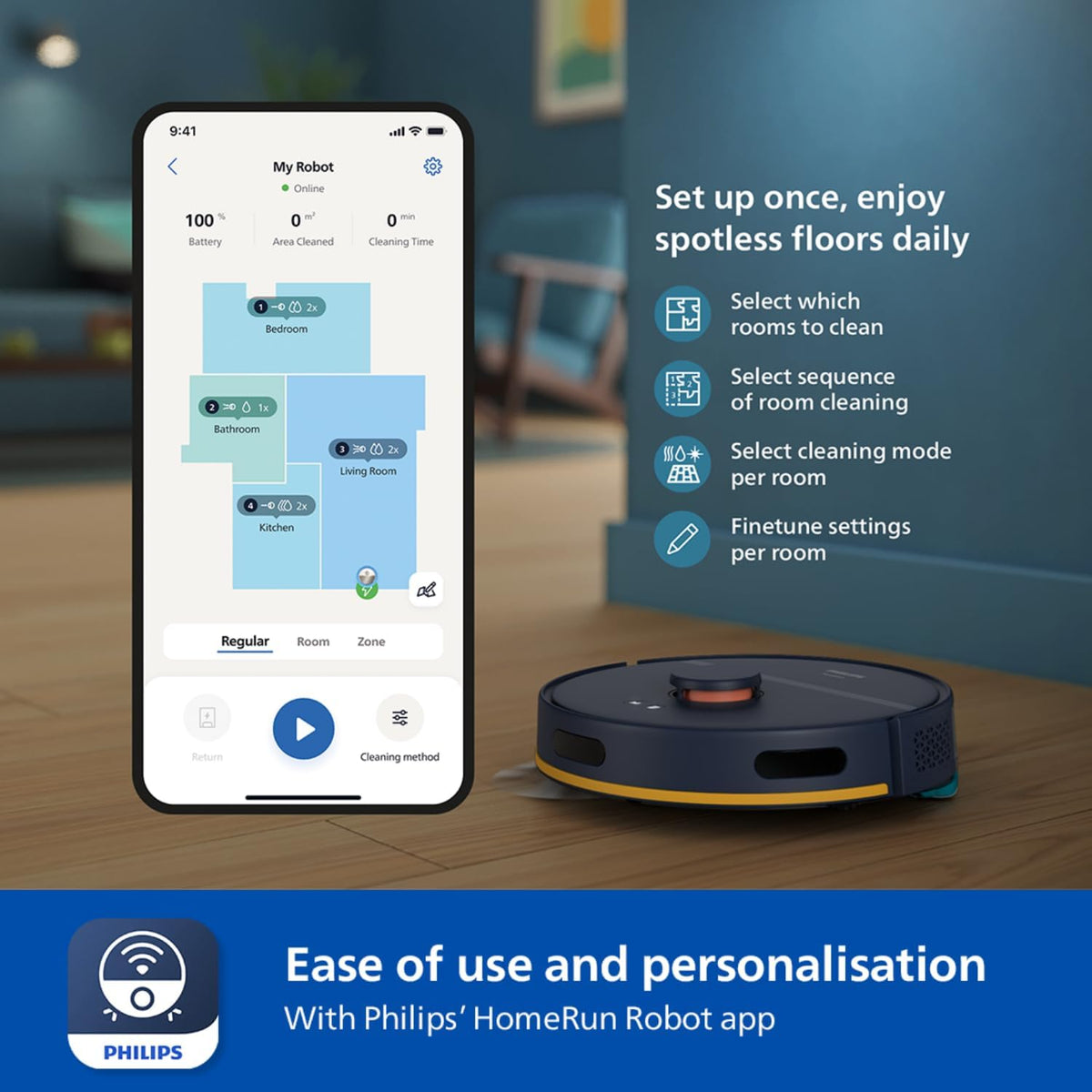 Philips Vacuum & Mop Robot With Station, 6000Pa Suction, 120 Min Runtime — Midnight Blue
