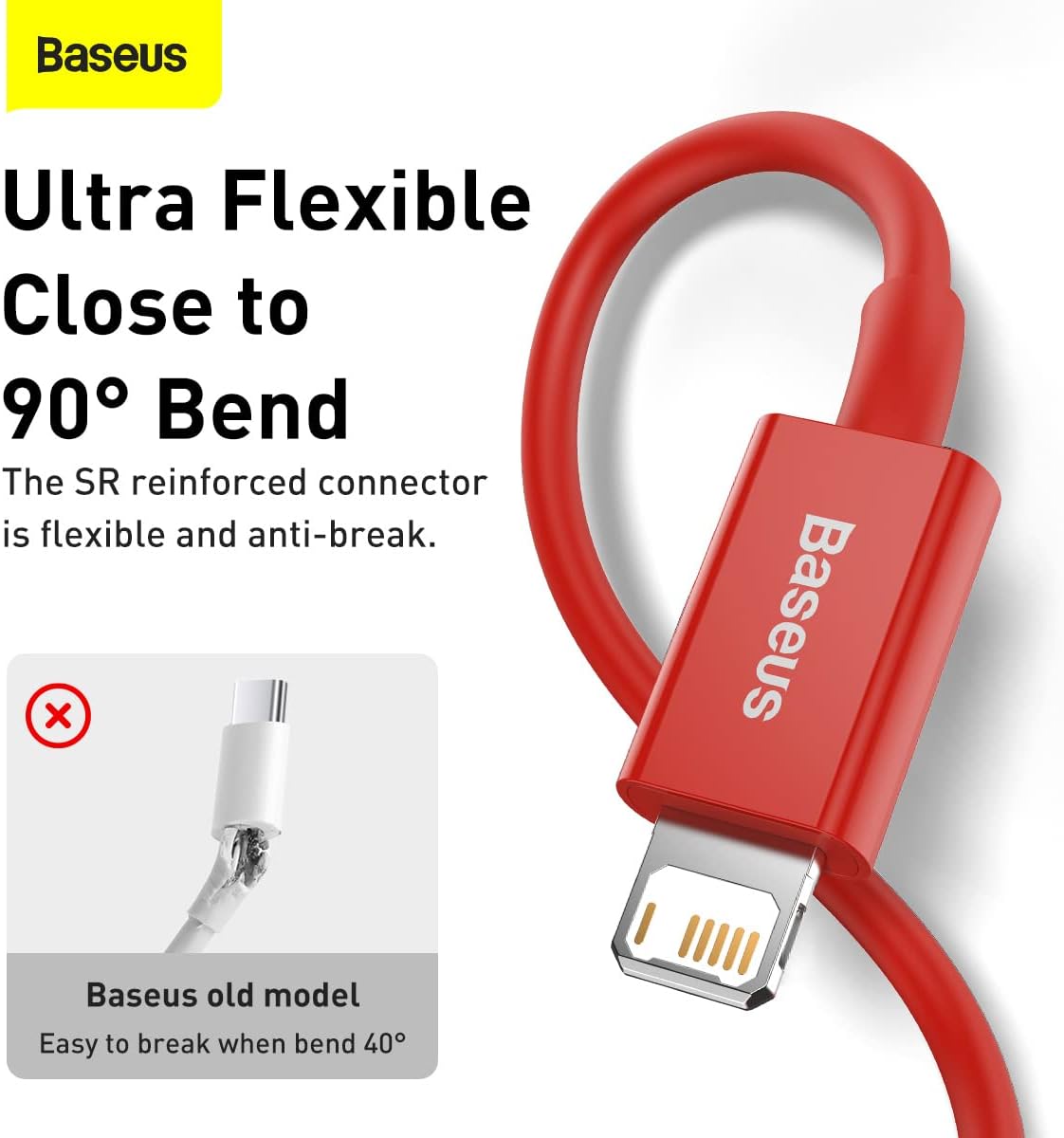 Baseus Superior Series PD 2.4A USB to Lightning Fast Charging Cable, High-Speed 480Mbps Data Transfer Cable — 1 Meters — Red