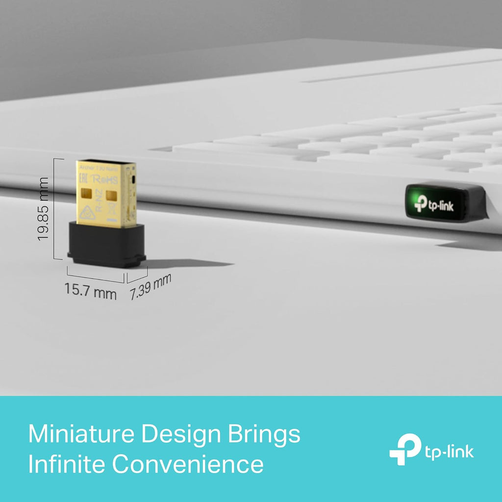 TP-Link AC1300 Nano Wireless MU-MIMO USB 2.0 Adapter, Dual-Band, Miniature Design, Supports Windows 10/8.1/8/7, Mac OS 10.15 and earlier, Highly Secure WPA3, Easy Setup (Archer T3U Nano)