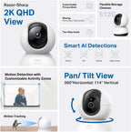 TP-Link Tapo Pan/Tilt 2K 4MP, 360°Rotational View Wi-Fi Surveillance Camera|Smart AI, Pet, Human & Vehicle Detection|2-Way Audio| Compatible with Alexa and Google Assistant (Tapo C220)