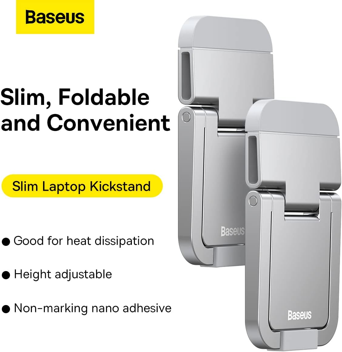 Baseus Metal Foldable Laptop Stand Base Desktop Portable Notebook Holder Cooling Bracket — Silver