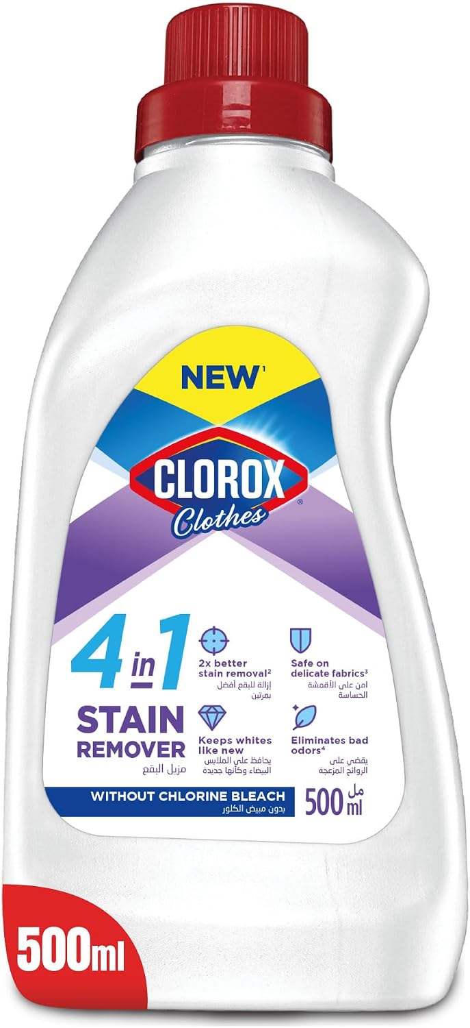 Clorox for Clothes 4in1 Stain Remover, 500ml, Clorox For White Clothes Without Chlorine Bleach, Safe on Delicate Fabrics — front product image