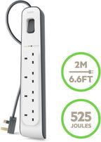 Belkin Bsv400Af2M 4-Way Surge Protection Strip With 2 Meters Cord Length - Heavy Duty Electrical Extension Socket, Durable And Robust Housing, 14Awg Capacity On/Off Switch White, Meter V1 (Pack of 2)