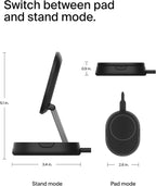 Belkin BoostCharge Pro 15W convertible magnetic wireless charging stand, MagSafe compatible fast Qi2 wireless charger, magnetic fast charger for Apple iPhone 17/16/15, Air, AirPods, PixelSnap - Black