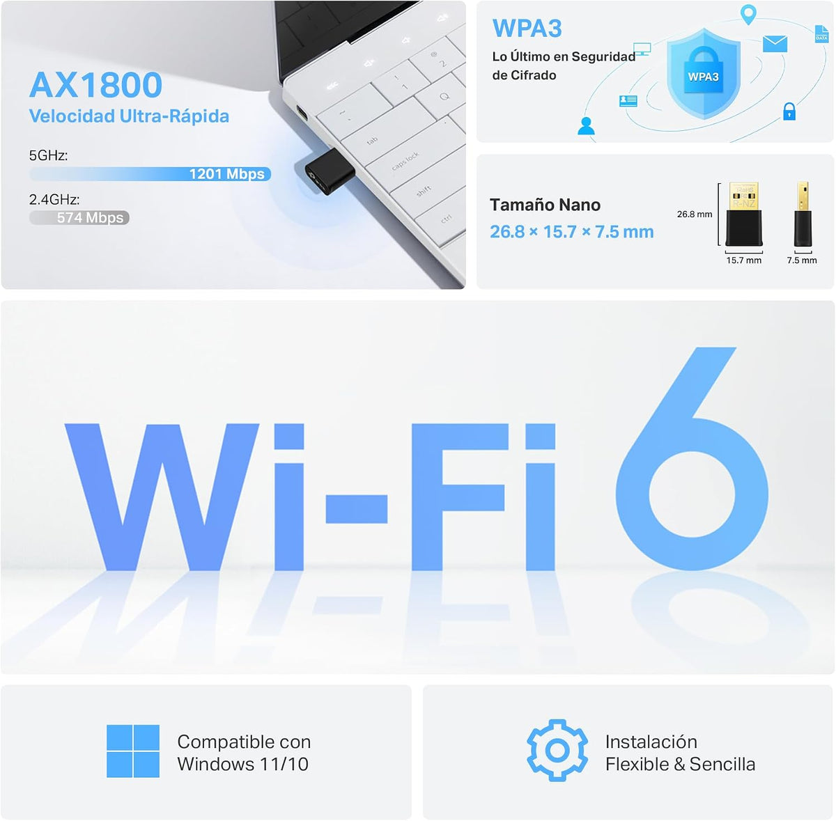 TP-Link Archer TX20U Nano WLAN Stick for PC, WiFi 6 AX1800 Dual Band WLAN Adapter, Nano Size, WPA3, MU-MIMO, Only Compatible with Windows 11/10