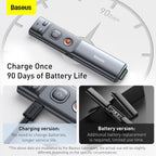 Baseus Orange Dot Wireless Presenter with Red Laser – Rechargeable Presentation Clicker with USB A/C Receiver, 100m Range for PowerPoint, Keynote, Windows, Mac - Grey — Pointer