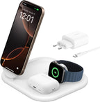 Belkin MagSafe Charger, Fast Charge 3-in-1 Qi2 Magnetic Foldable Charger 15W Fast Charger for Apple iPhone 15, Apple Watch, AirPods with Non-Slip Base, Power Supply Module - White