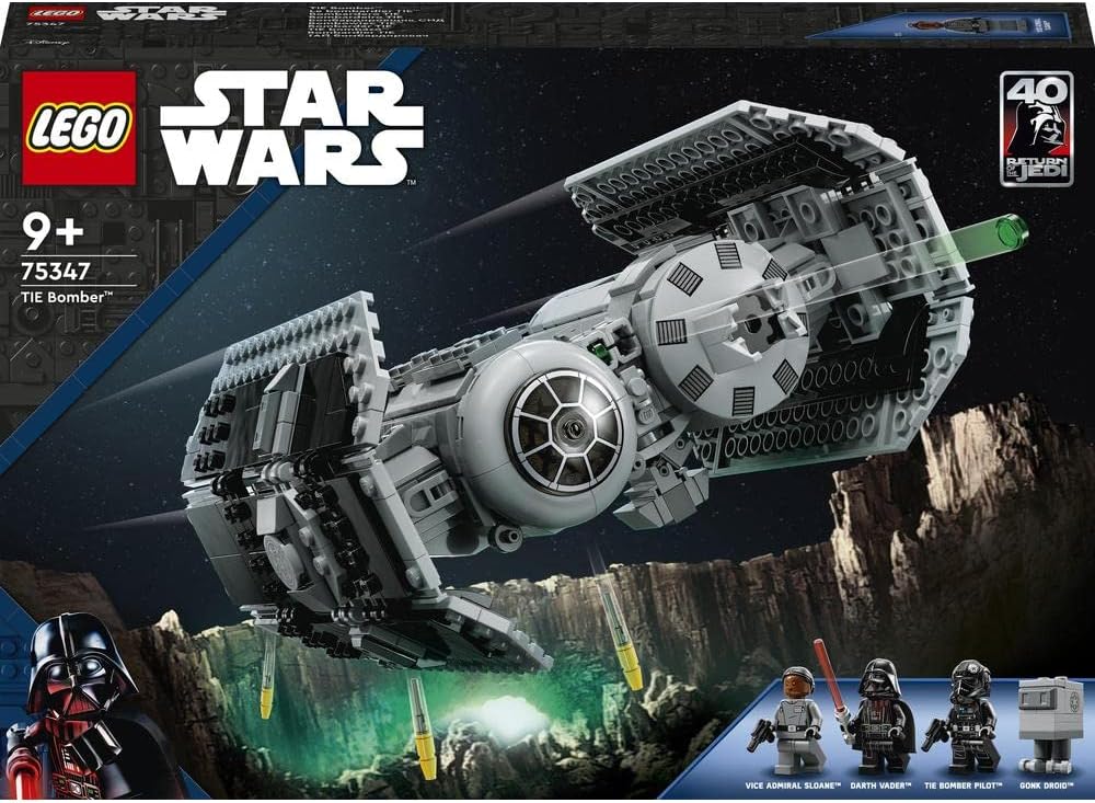 LEGO 75347 Star Wars TIE Bomber Model Building Kit, Starfighter with Gonk Droid Figure & Darth Vader Minifgure with a Lightsaber, Ramadan Gift Idea for Kids