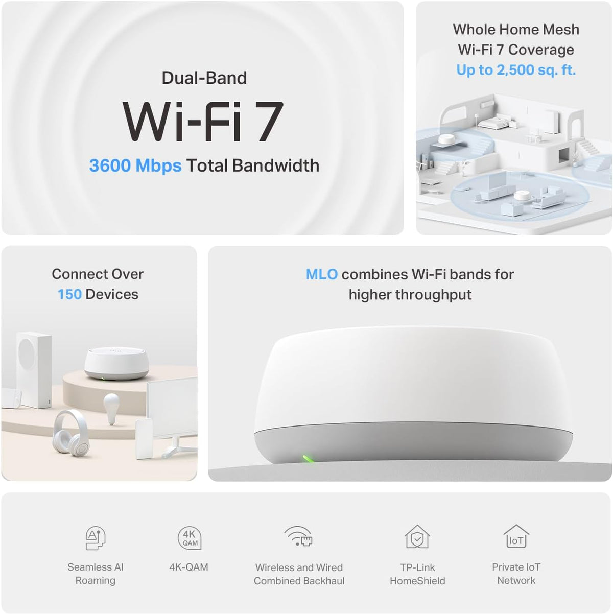 TP-Link Deco 7 BE23 Dual-Band BE3600 WiFi 7 Mesh Wi-Fi Router