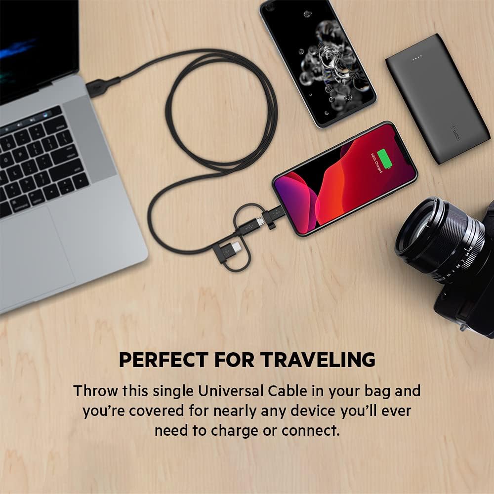 Belkin Universal Cable (3-in-1 USB-C, Lightning, Micro-USB Charging Cable) Charge Smartphones, Tablets, Power Banks and more (3.3ft/1m)