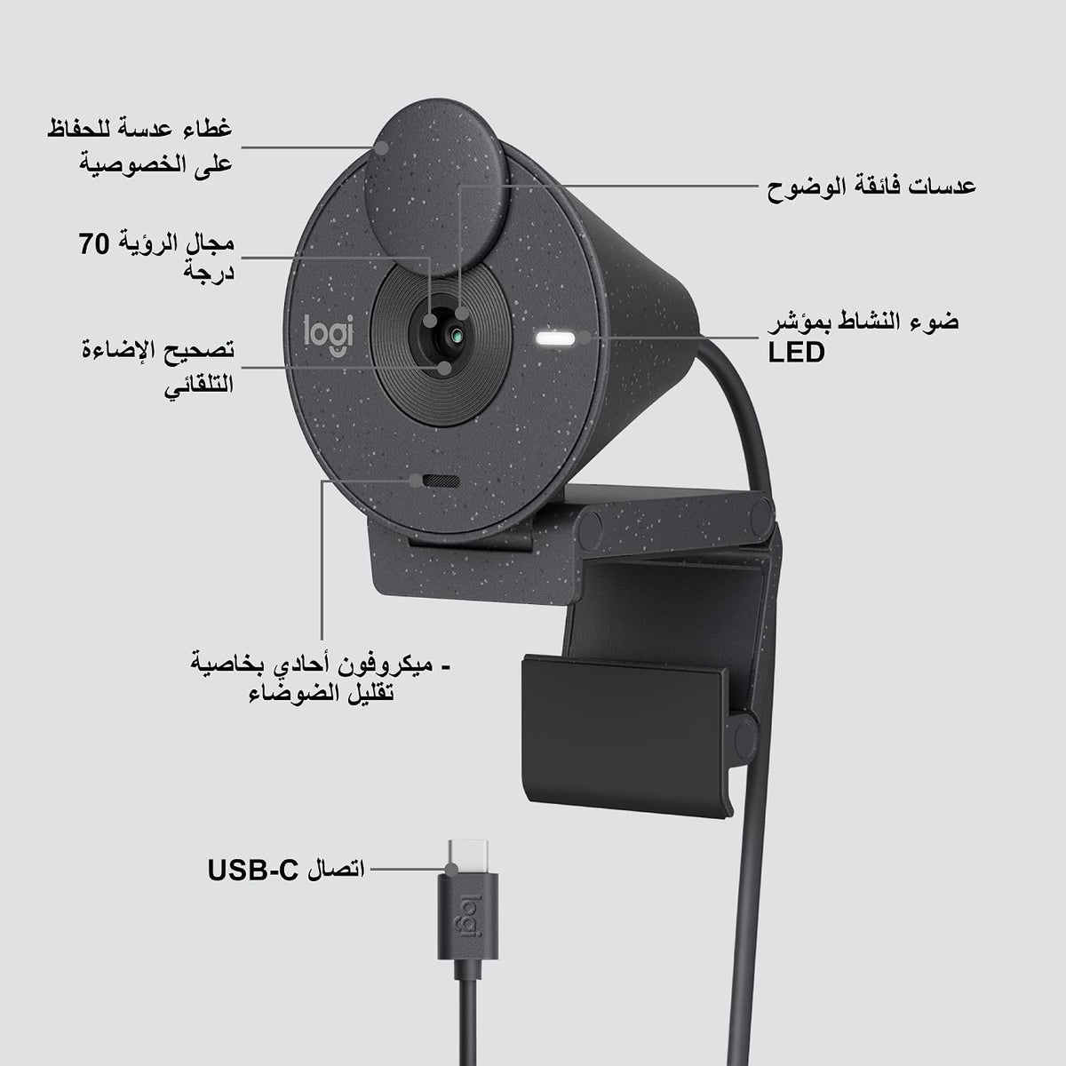 Logitech BRIO 300 Webcam — Graphite