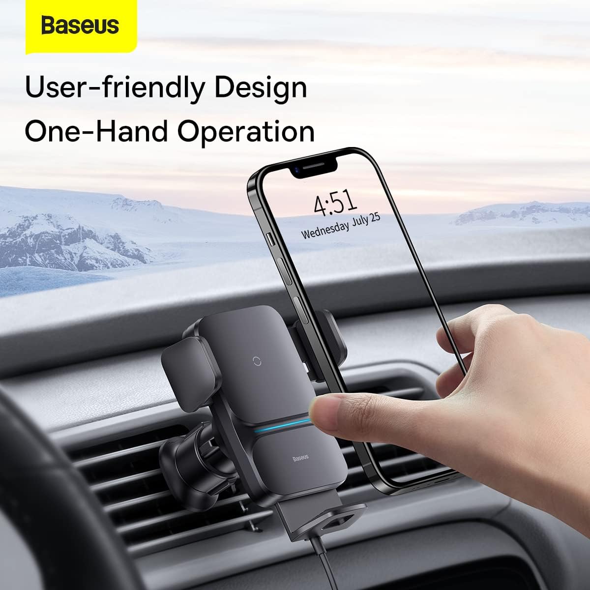 Baseus Auto Alignment 15W Max Wireless Charger Car Phone Holder Qi-Certified — 360°-Wireless-Wisdom — Black