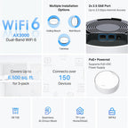 TP-Link Deco AX3000 PoE Mesh WiFi(Deco X50-PoE), Ceiling/Wall-Mountable WiFi 6 Mesh, Replacing WiFi Router, Access Point and Range Extender, PoE-Powered, 2 PoE Ports(1 x 2.5G, 1 x Gigabit), 3-Pack