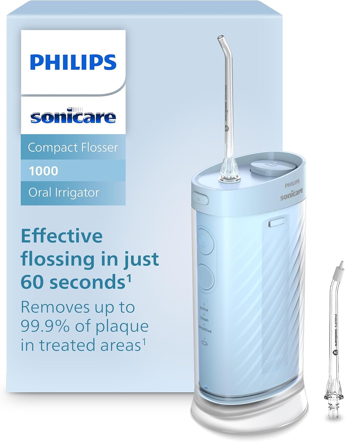 Philips Sonicare Compact Flosser 1000, Portable Water Flosser with 3 Flossing Modes, IPX7 Waterproof Oral Irrigator, Travel Friendly, Blue, Model HX3333/24 — Blue